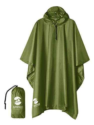 SaphiRose Hooded Rain Poncho Waterproof Raincoat Jacket for Men Women Adults(Army Green