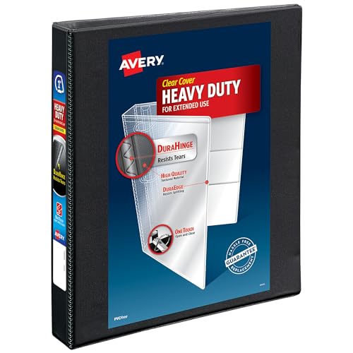 Avery Heavy-Duty View 3 Ring Binder, 1' One Touch Slant Rings, Holds 8.5' x 11' Paper, 1 Black Binder (05300)