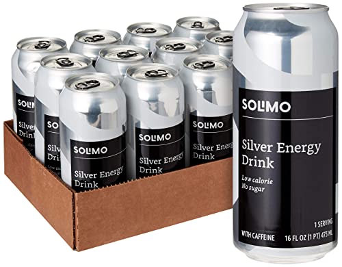 Amazon Brand - Solimo Silver Energy Drink, Sugar Free, 16 Fluid Ounce (Pack of 12)