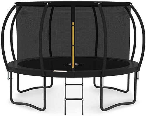 JUMPZYLLA Recreational Trampoline 8FT 10FT 12FT 14FT with Enclosure and Ladder, Galvanized Anti-Rust Coating for outdoor, ASTM Approval-for Kids