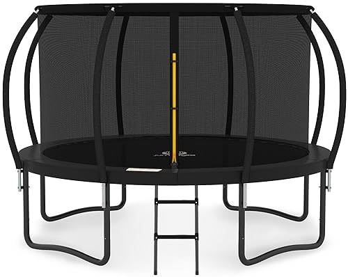 JUMPZYLLA Recreational Trampoline 8FT 10FT 12FT 14FT with Enclosure and Ladder, Galvanized Anti-Rust Coating for outdoor, ASTM Approval-for Kids