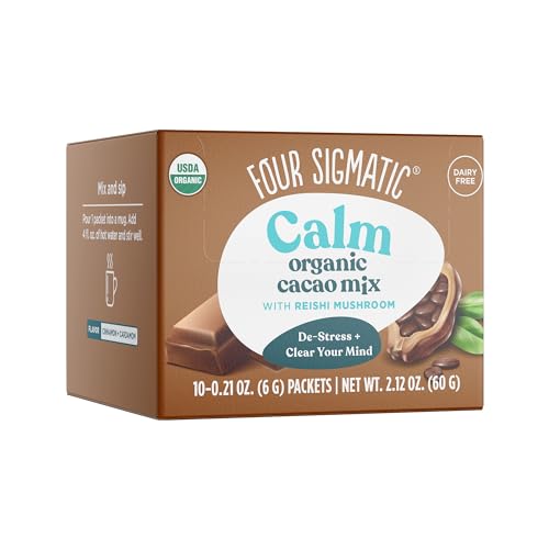 Four Sigmatic Calm Mushroom Cacao Mix | Organic Instant Cacao with Organic Reishi Mushroom Powder | Supports Calm & Relaxation | Drink it or Bake with it | Vegan, Gluten-Free, Dairy-Free | 10 Count