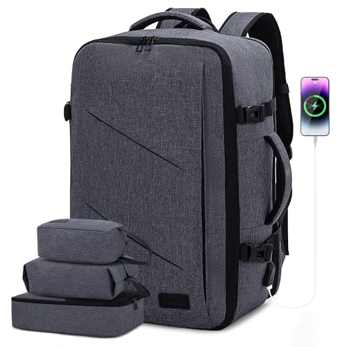 LOVEVOOK Travel Backpack, 30-40L Expandable Extra Large Carry on Business Backpack with Lock, 17 Inch with USB Port, Anti-Theft Water Resistant for Men Women, Dark Grey