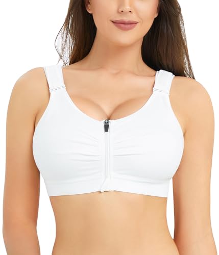 BRABIC Zip Front Closure Everyday Bra for Women Post Surgery Compression Support with Adjustable Straps Wirefree (XX-Large, White)