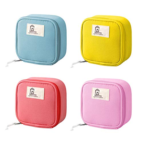 BeeChamp 4pcs Cute Small Travel Sanitary Holder Girls Waterproof Cosmetic Jewelry Bags Lipsticks Electronics Makeup Organizers for Women, Multicolor