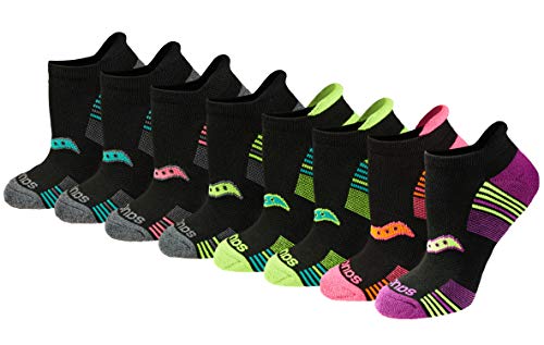 Saucony Women's Performance Heel Tab Athletic Socks (8 & 16, Black Assorted (8 Pairs), Shoe Size: 7.5-10.5