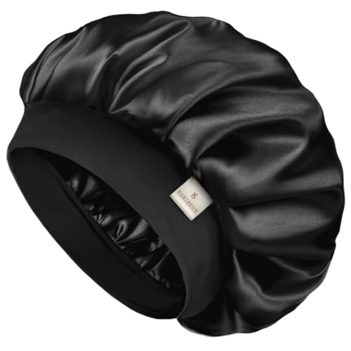 YANIBEST Bonnet for Men Hair Bonnet for Sleeping Double Layer Satin Bonnets for Black Women Curly Hair Braids,Black