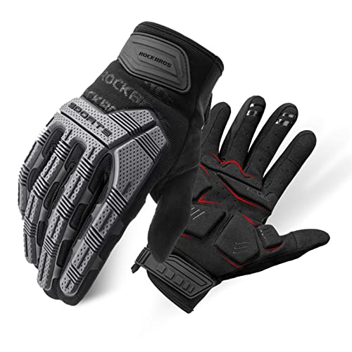 ROCKBROS Mountain Bike Gloves Dirt Bike Gloves Motorcycle Cycling Gloves with 6MM Gel Pad Touch Screen Knuckle Protection Gloves for BMX MX ATV MTB Racing Black-XL