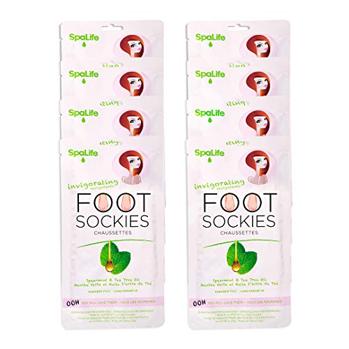 SpaLife Softening Care Foot Sockies (8-Pack) - Spearmint & Tea Tree Oil, Exfoliating Pack for Healthy Feet, Intensive Repair, Callus Remover Sockies, Dry Skin Solution, Moisturizing Foot Treatment