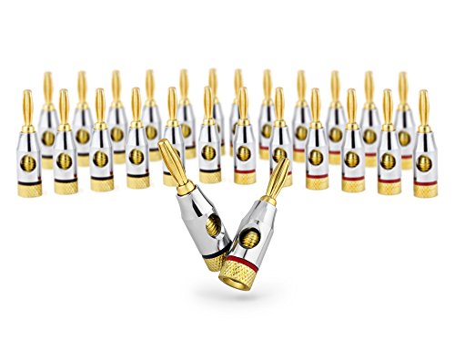 Ocelot Banana Plugs, 24k Gold Plated Connectors, Open Screw Type, 12 Pair, 12 Pair (24 plugs)