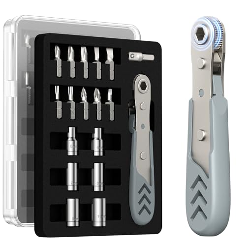 AXTH 17in1 Professional Ratcheting Screwdriver Set, [Bearing Steel] 36-Tooth Mini Ratchet Wrench, Low Profile Ratchet Right Angle Screwdriver, Magnetic Offset Screwdriver Repair furniture and More