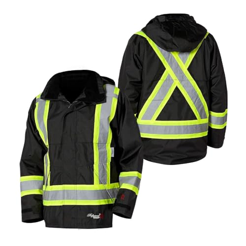 VIKING Men's Standard Professional Journeyman 300D Rip-Stop Retardant Reflective Jacket-Fire Resistant Hi Vis, Black, 4X-Large
