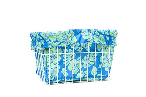 Cruiser Candy Bicycle Basket Liner Tote,Beach Cruiser Basket Cover, EBike Front Wire Or Wicker Bike Basket Fits Up to 15x12x10, Yoga Gym Beach Bag. Weatherproof Bike Bag (Blue Laini Hibiscus)