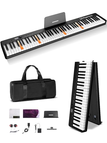 Finger Dance Folding Piano 88 key keyboard Digital Piano with MIDI Portable 88 Key Full Size Upgrade Wood Grain Semi-Weighted Keyboard Piano with Lighted Keys for Beginners