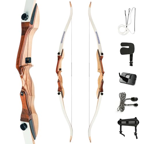 Deerseeker Beginner Takedown Recurve Bow 54'& 62' Youth Bow Set Wooden Bow for Teens and Adults RH/LH Bow Shooting Archery Range Practice 14-40 lbs (62'-R25)