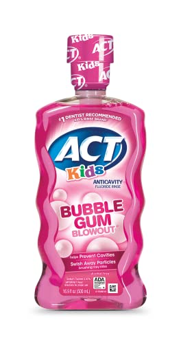 ACT Kids Anticavity Fluoride Rinse For Bad Breath Treatment, Bubble Gum Blowout, 16.9 fl. oz.