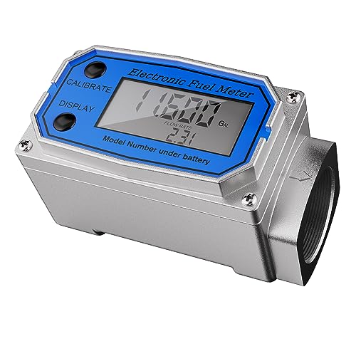 Flow Meter 1 Inches - Waterproof GPI Digital Flow Meter Aluminum Alloy Engineered - Fuel Meter Features Auto on & Off - Turbine Flow Meter & Digital Gas Meter in Industry-Grade