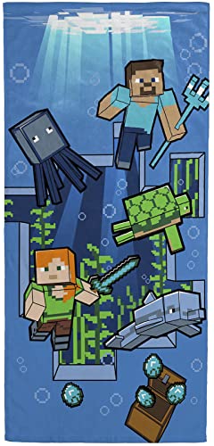 Jay Franco Minecraft Underwater Adventure Bath/Pool/Beach Towel - Super Soft & Absorbent Fade Resistant Cotton Towel Features Alex & Steve, Measures 28 x 58 inches (Official Minecraft Product)