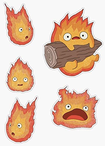 SS&Ds - Small and Cute -Calcifer's Faces -Howls Moving Castle (Set of 5) Vinyl Decal Stickers- SS&Ds - 1141