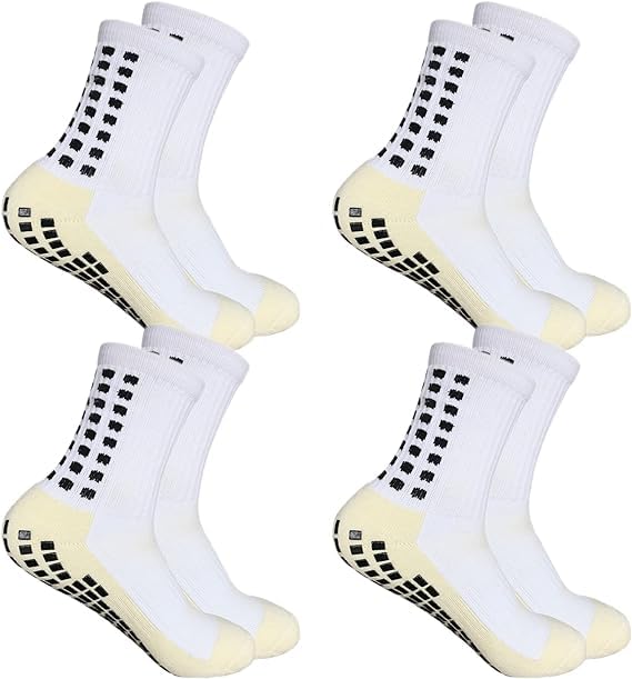 YUFREE SUN Soccer Grip Socks Men Youth Athletic Anti Slip Socks For Football Basketball Hockey Rugby 4 Pair White