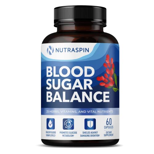 NutraSpin Blood Sugar Balance Supplement - Healthy Blood Sugar Levels, Glucose Metabolism & Insulin Function with Berberine, Cinnamon, Herbs, and Vitamins - 60 capsules