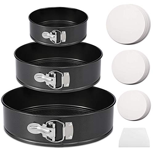 Springform Pan Set, Nonstick 3pcs (7 9 11 Inch) Springform Pans Cheesecake Pan Removable Bottom, Leakproof Round Spring Form Pans Cake Pans Sets for Baking and 60 Pcs Parchment Paper liners
