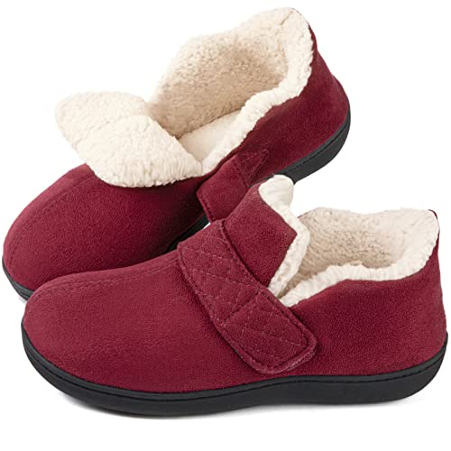 Zizor Women's Ivy Adjustable House Shoes Indoor Outdoor (Burgundy Red, Size 7)
