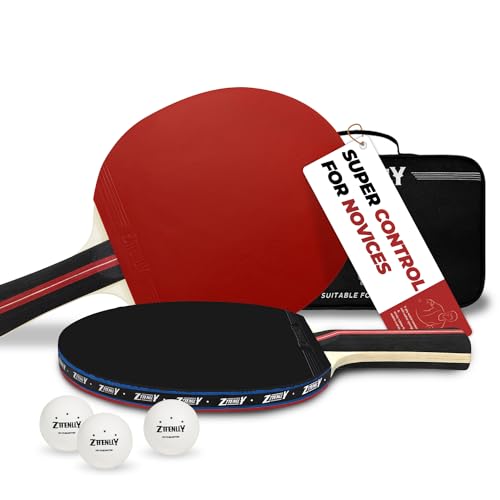 ZTTENLLY Ping Pong Paddles with Balls and Storage Case - Better Control & Sticky Inverted Rubber - Table Tennis Paddles Set of 2 for Indoor & Outdoor Games