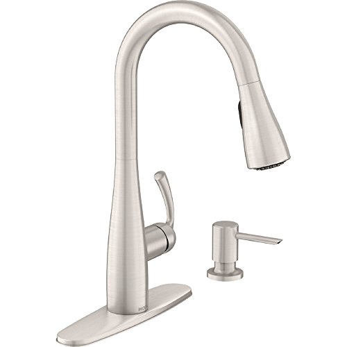 Moen Essie Spot Resist Stainless Pull-Down Sprayer Kitchen Faucet Set with Soap Dispenser - Upgrade Your Kitchen Sink with a Modern Pull Down Spray Head, 87014SRS
