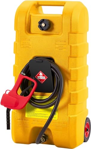 Euker 15 Gallon Gas Can,Portable Gas Tank With Le Fluid Transfer Siphon Pump,Fuel Transfer Tanks With 10ft. Delivery Hose Diesel Fuel Can for Cars, Lawn Mowers, Boats(Yellow)