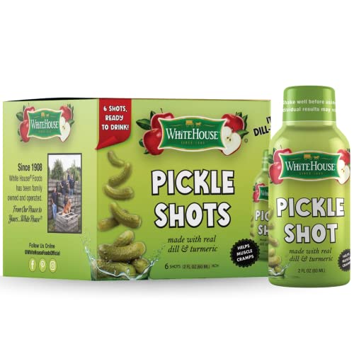 White House Pickle Shots, With Real Dill and Turmeric, Juice Hydrates and Helps Stop Muscle Cramps, On the Go 2 Ounce (Pack of 6)