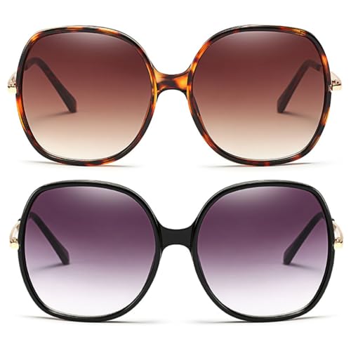 70s Super Oversize Square Sunglasses for Women Vintage Rectangular Plastic Frame (Black + Tortoise, Millimeters, 60)