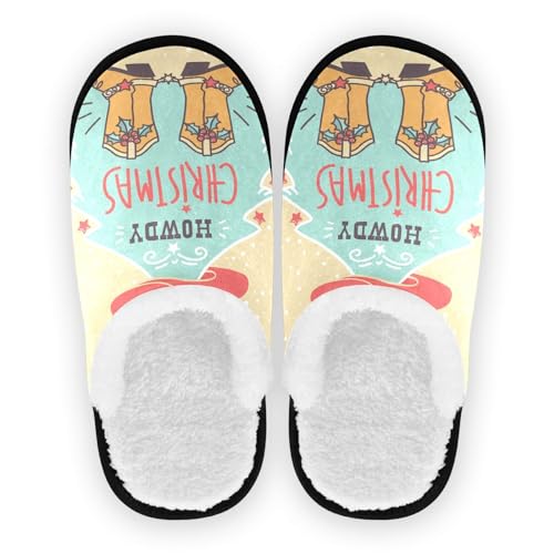 SLHKPNS Cowboy Boot Fuzzy Women's Slippers Howay Christmas Fluffy Coral Fleece Travel House Shoes Indoor Outdoor,L