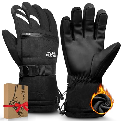 ZENUTA Snow Ski Gloves Unisex, Waterproof Gloves for Cold Weather, Winter Gloves Men, Snowboard Gloves Women, Warm Gloves(Black,L)