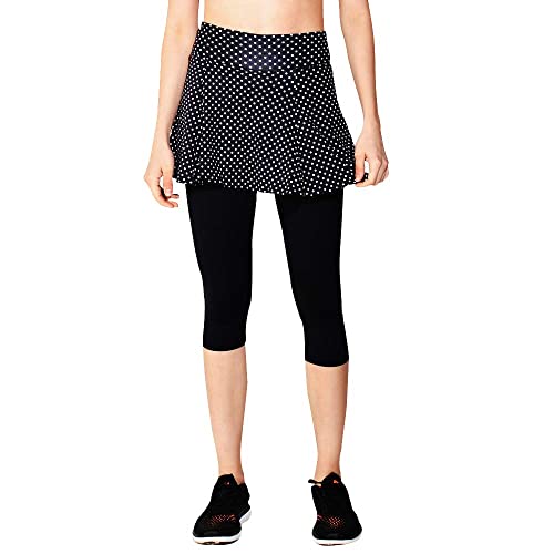 Dona Jo Skirted Capri for Women - Skirt with Capri Leggings and Pockets for Sports & Active Wear Women Clothing - Polka Dot