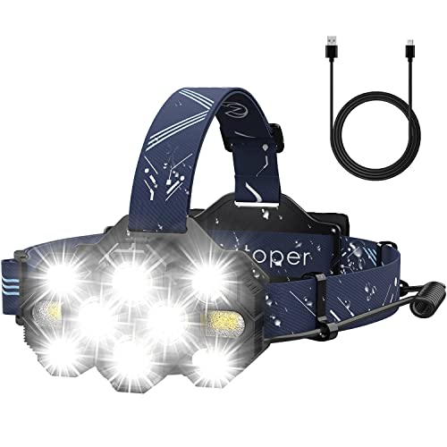 Victoper Headlamp Rechargeable, 22000 Lumens Super Bright 10 LED Head Lamp, 8+2 Mode Head Light with Red Light for Adult, Waterproof Head Flashlight for Outdoor Running, Hunting, Camping, Hiking,Blue