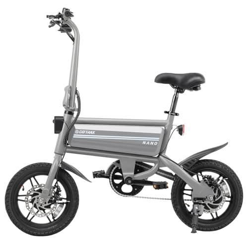 Gotrax Nano 14' Folding Electric Bike, Max Range 25Miles(Pedal-Assist) & Max Speed 15.5Mph, Power by 250W Motor, Adjustable Seat & Dual Fenders, Commuter Electric Bicycle for Adults/Teens Gray