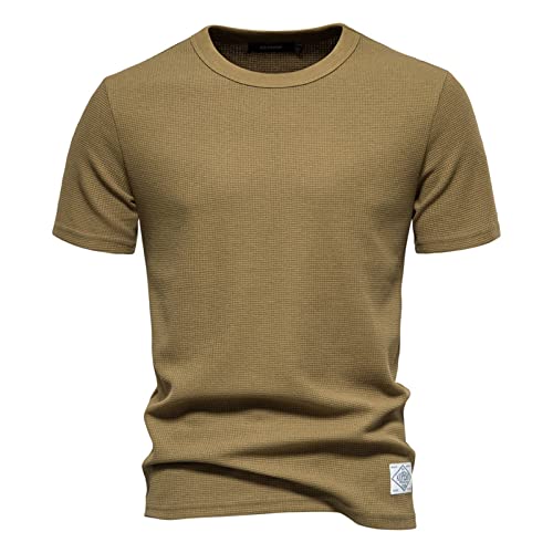 Small Tops Round Neck Basic Solid Knit Underlay Shirt Men's V Neck T Shirts (AG, S)
