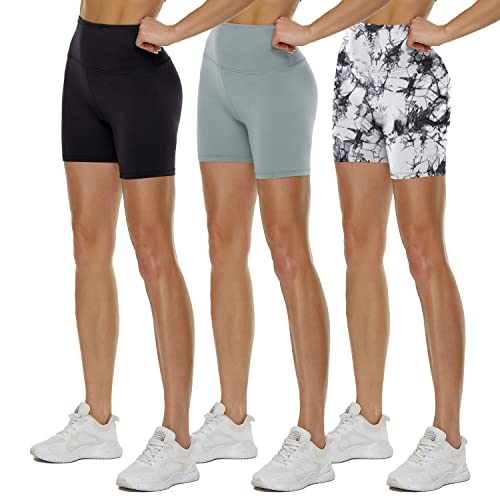 3 Pack High Waisted Biker Shorts for Women – 5'/8' Black Workout Yoga Athletic Novelty Shorts for Gym Running