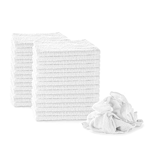 Nabob Wipers White Terry Rags 2lb Bulk Towel Rag Multipurpose 12x12 Inches 100% Cotton Ring Spun Cleaning Solution for Body Shops, Garages, Restaurants, Home, Bars (22-25 Pack)