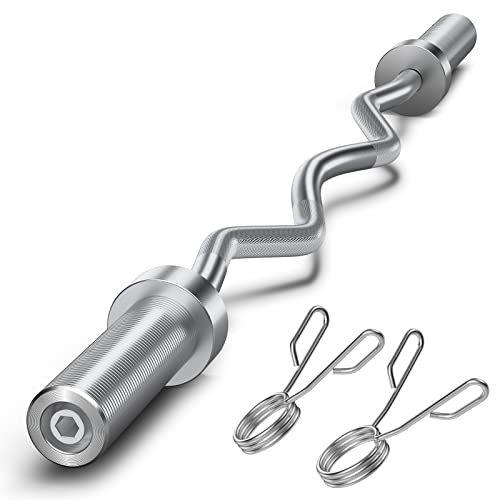 FEIERDUN 47' Olympic EZ Curl Bar - Curling Bar (360LBS Capacity) for Weight lifting, Suitable for 2-Inch Weight Plates