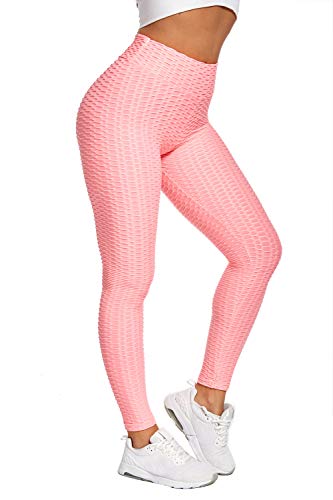 HPLY Women's Butt Lifting Anti Cellulite Leggings,Workout Tummy Control Yoga Pants,TIK TOK Leggings Pink