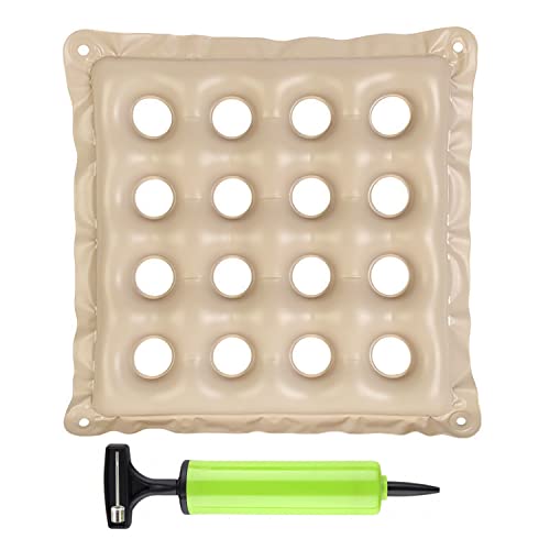 Inflatable Seat Cushions for Pressure Relief, Wheelchair Air Cushion for Bed Sore, Comfortable Waffle Pads，Cream 17x17inch