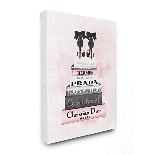 Stupell Industries Black Heels Pink Silver Bookstack Glam Fashion Design, Designed by Amanda Greenwood Wall Art, 16 x 20, Canvas