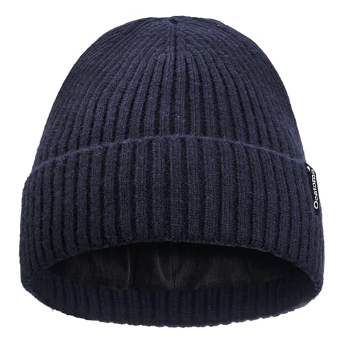 Ocatoma Beanie Hat for Men Women Warm Winter Knit Cuffed Beanie Soft Warm Ski Hats Unisex Navy
