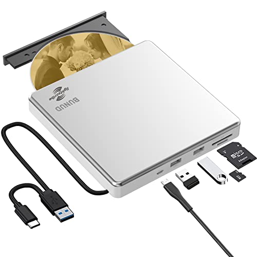 External CD DVD Drive LightScribe CD DVD +/-RW ROM Burner CD Portable Optical Disk Drive Slim Disc Reader DVD Player for Laptop Mac MacBook Windows 11 10 PC Linux OS