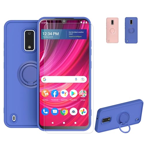jioeuinly Blu View 4 Case Compatible with Blu View4 Phone Case B135DL Cover [with Tempered Glass Screen Protector][ 2MM Thickening Super Protection][Ring Support] Blue