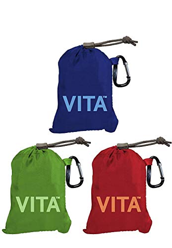 ChicoBag Vita Reusable Tote Bag with Carabiner Clip | Compact Reusable Shopping Bags | Eco Friendly | Red, Green, Blue (Pack of 3)