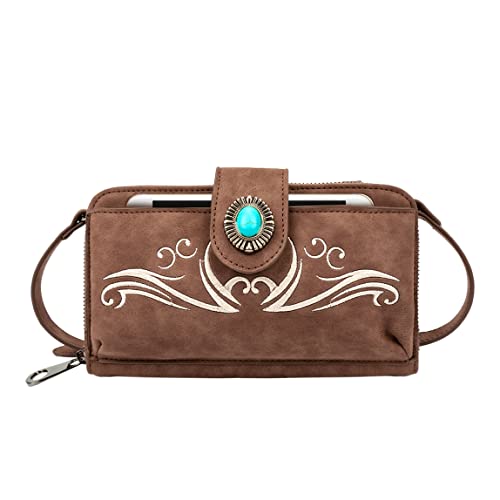 LAVAWA Women's Crossbody Handbag Small Vintage, Ladies Wallet Western Adjustable Phone Purse Clutch Turquoise Concho Embossed