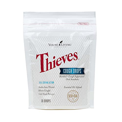 Thieves Essential Oil-Infused Cough Drops - Soothing Relief for Coughs & Sore Throats with Young Living's Signature Blend - Natural Ingredients, Minty-Spicy-Sweet Taste